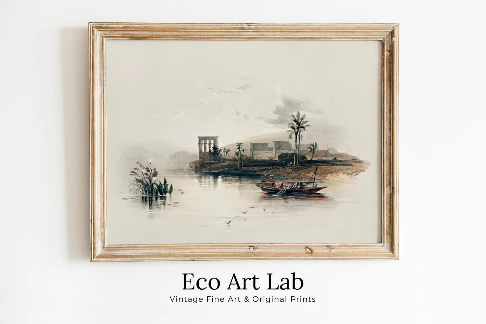 Framed view of Ancient Egyptian Wall Art. Island on the Nile. Egyptian Art Print. Antique Printable Wall Art. Vintage Egyptian Landscape. Digital Download – printable wall art digital download.