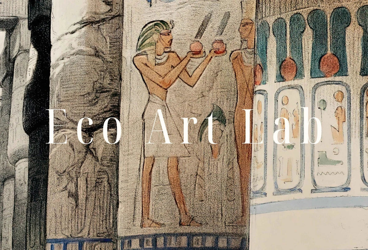 Detail view of artwork from Ancient Egyptian Wall Art. Karnak Egyptian Temple Exterior. Egyptian Hieroglyphics Printable Vintage Egyptian Architecture Digital Download. (variation 2)