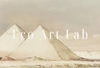 Detail view of artwork from Ancient Egyptian Wall Art. Pyramids from the Nile Vintage Landscape. Egyptian Art Print. Printable Art Vintage Egyptian Art Digital Download. (variation 2)