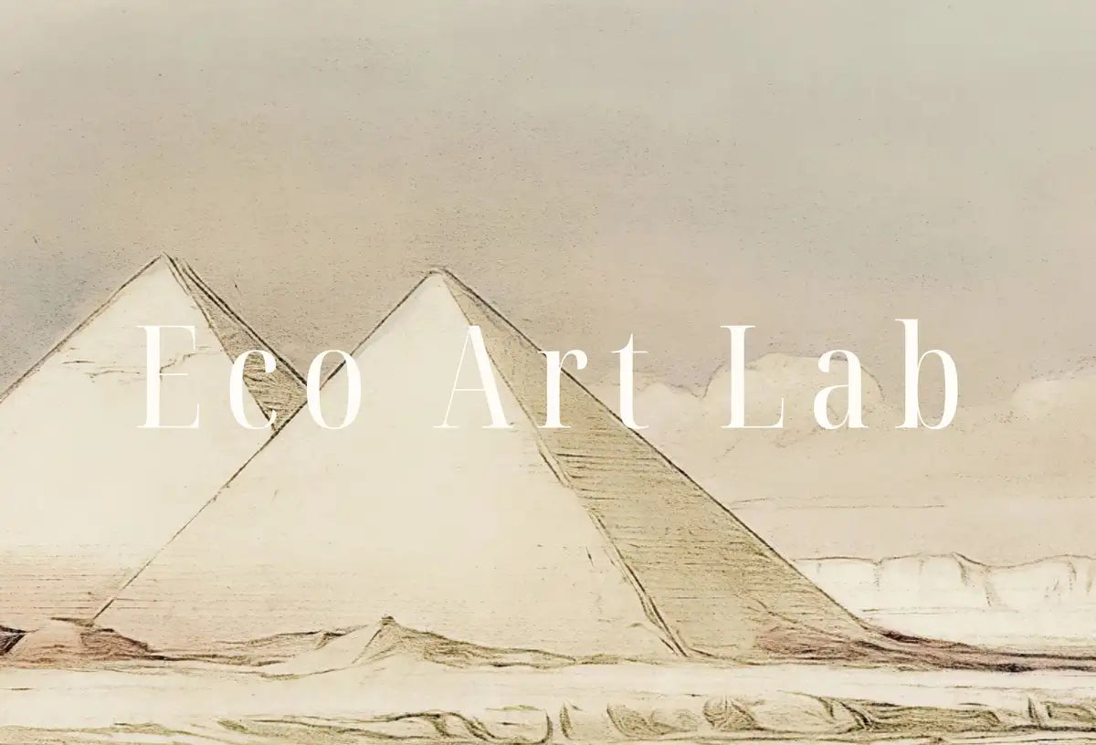 Detail view of artwork from Ancient Egyptian Wall Art. Pyramids from the Nile Vintage Landscape. Egyptian Art Print. Printable Art Vintage Egyptian Art Digital Download. (variation 2)