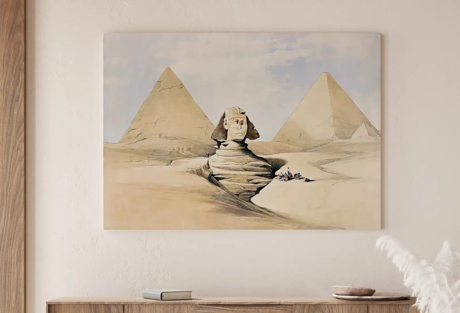 Detail view of artwork from Ancient Egyptian Wall Art. Pyramids & Great Sphinx of Giza. Egyptian Art Print. Printable Art. Vintage Egyptian Landscape. Digital Download. (variation 1)