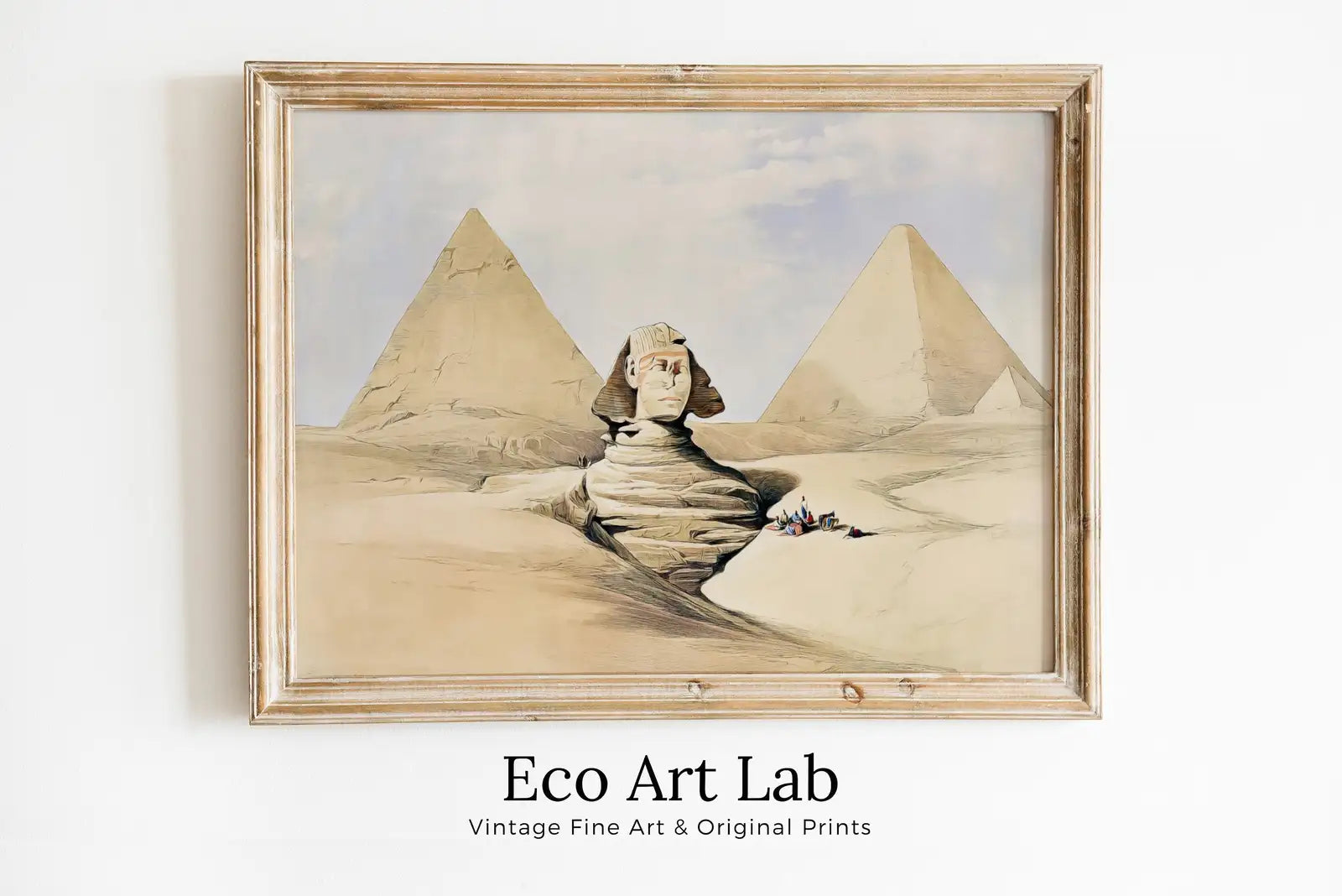 Framed view of Ancient Egyptian Wall Art. Pyramids & Great Sphinx of Giza. Egyptian Art Print. Printable Art. Vintage Egyptian Landscape. Digital Download – printable wall art digital download.