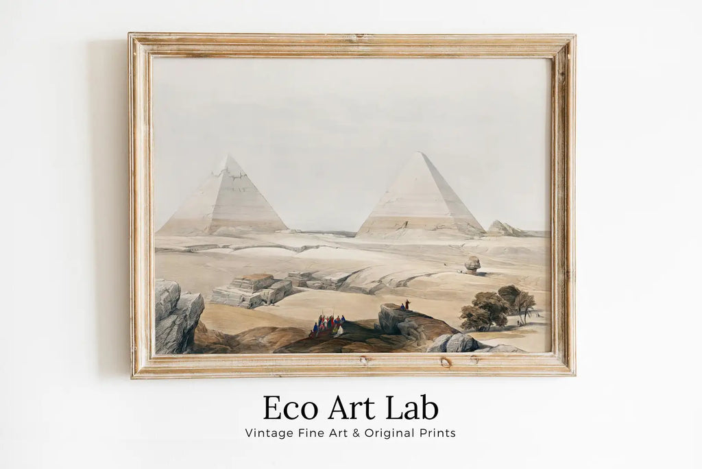 Framed view of Ancient Egyptian Wall Art. Pyramids of Giza Vintage Landscape. Egyptian Art Print. Printable Art Vintage Egyptian Landscape Digital Download – printable wall art digital download.