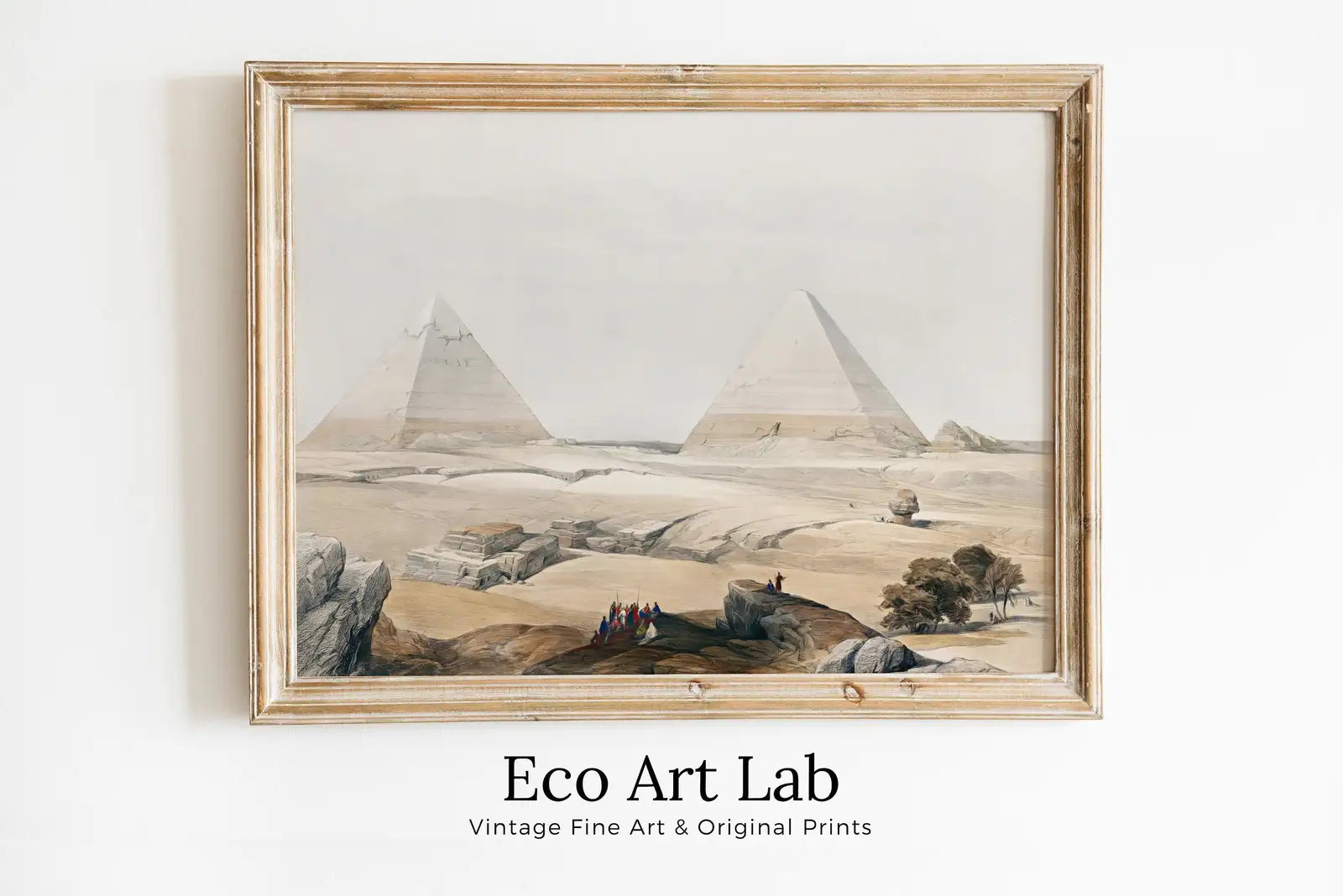 Framed view of Ancient Egyptian Wall Art. Pyramids of Giza Vintage Landscape. Egyptian Art Print. Printable Art Vintage Egyptian Landscape Digital Download – printable wall art digital download.