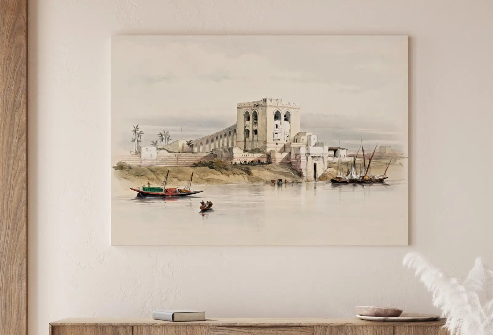 Detail view of artwork from Ancient Egyptian Wall Art. The Nile in Cairo. Egyptian Art Print. Nautical Printable Wall Art. Vintage Egyptian Landscape. Digital Download. (variation 1)