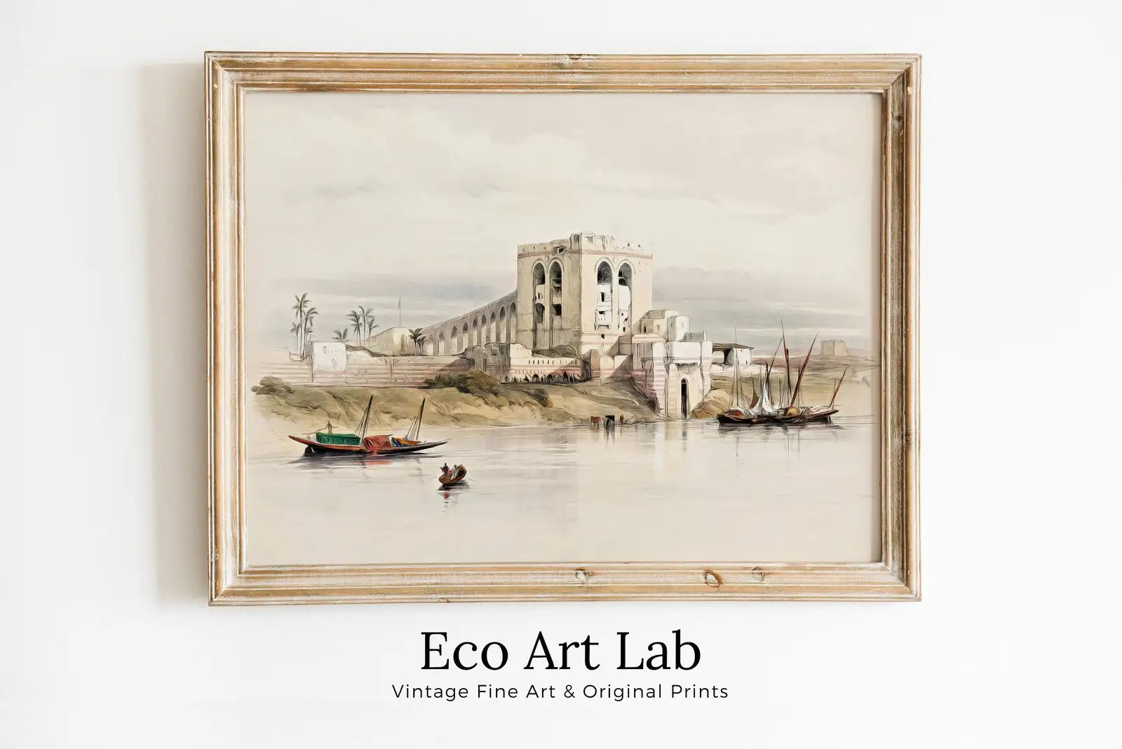 Framed view of Ancient Egyptian Wall Art. The Nile in Cairo. Egyptian Art Print. Nautical Printable Wall Art. Vintage Egyptian Landscape. Digital Download – printable wall art digital download.