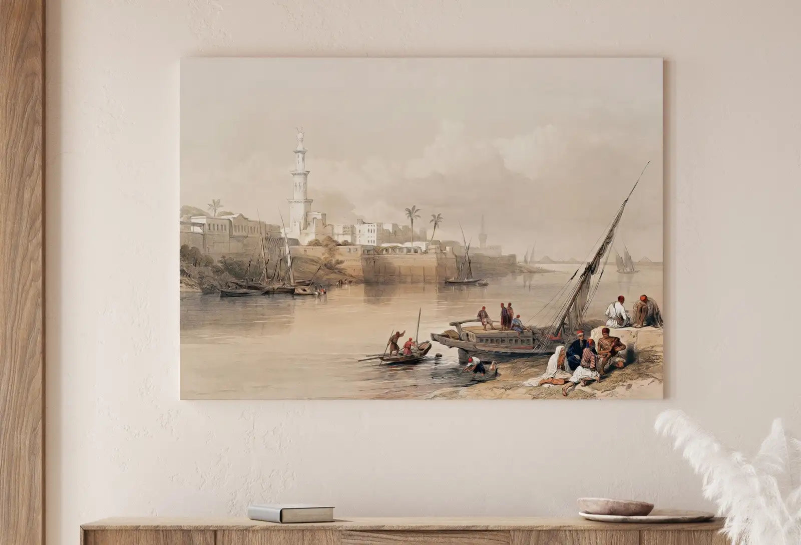 Detail view of artwork from Ancient Egyptian Wall Art. View on the Nile. Egyptian Art Print. Antique Printable Wall Art. Vintage Egyptian Landscape. Digital Download. (variation 1)