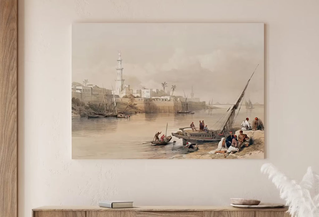 Ancient Egyptian Wall Art. View on the Nile. Egyptian Art Print. Antique Printable Wall Art. Vintage Egyptian Landscape.  – Printable Wall Art