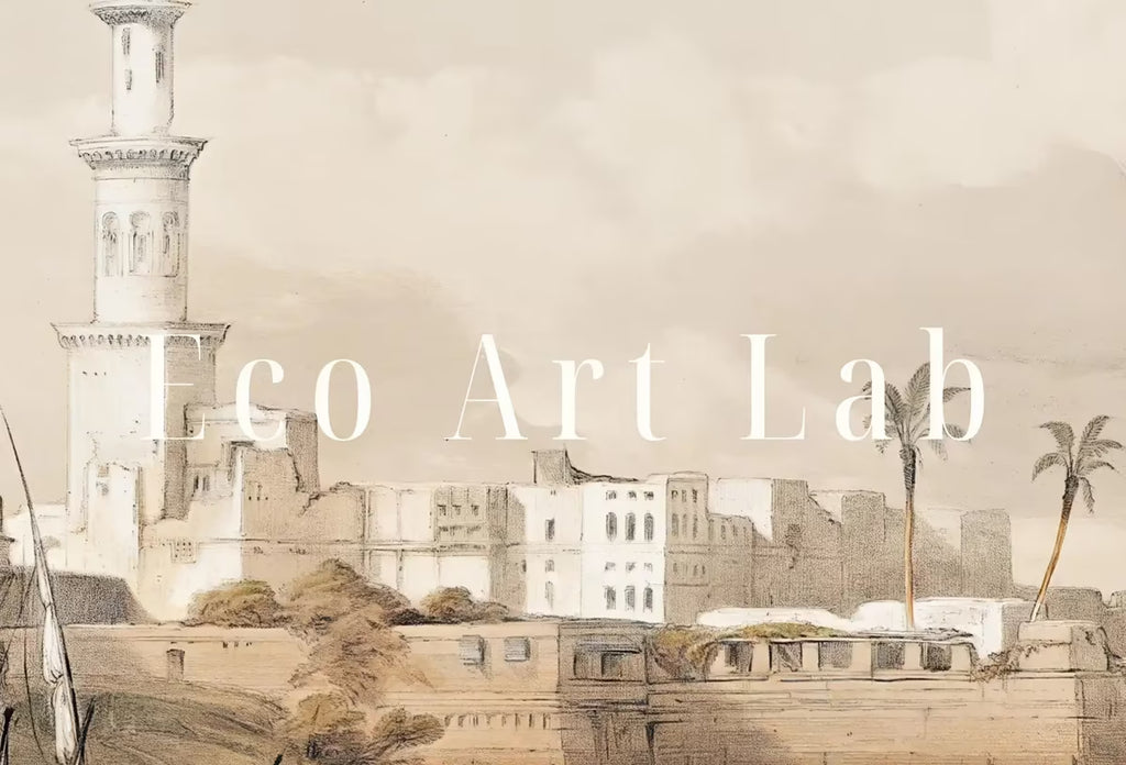 Ancient Egyptian Wall Art. View on the Nile. Egyptian Art Print. Antique Printable Wall Art. Vintage Egyptian Landscape.  – Printable Wall Art