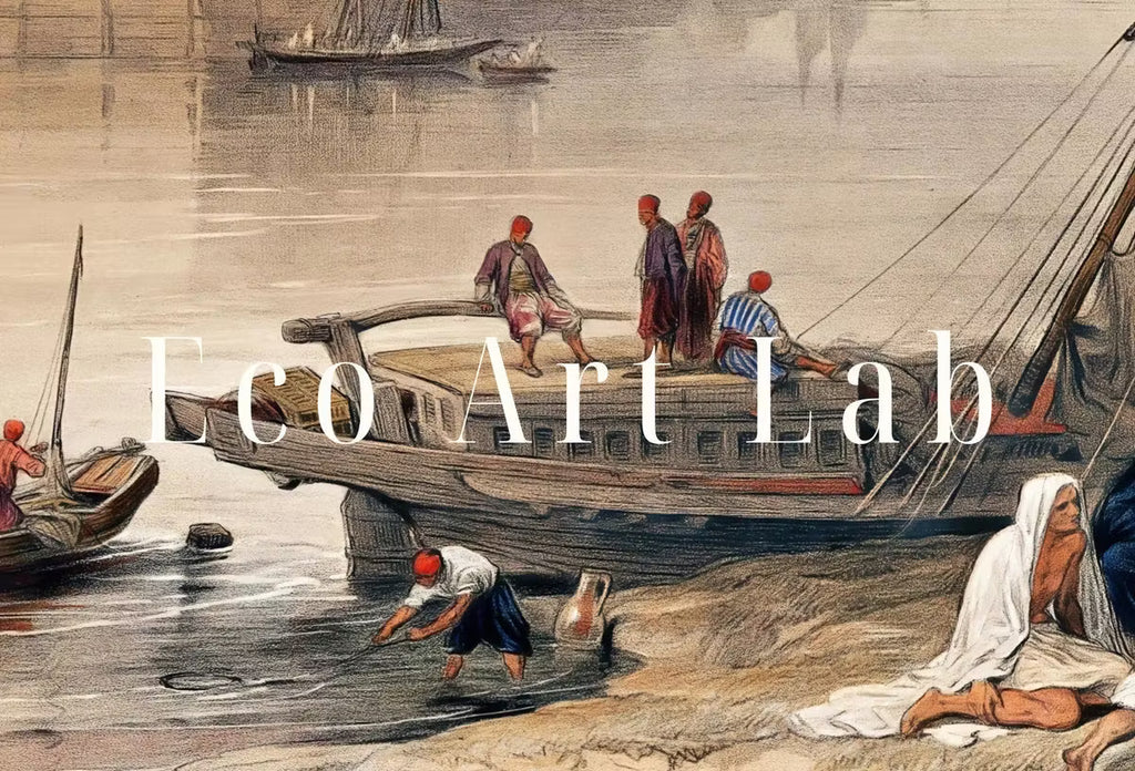 Ancient Egyptian Wall Art. View on the Nile. Egyptian Art Print. Antique Printable Wall Art. Vintage Egyptian Landscape.  – Printable Wall Art