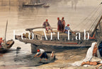 Detail view of artwork from Ancient Egyptian Wall Art. View on the Nile. Egyptian Art Print. Antique Printable Wall Art. Vintage Egyptian Landscape. Digital Download. (variation 2)