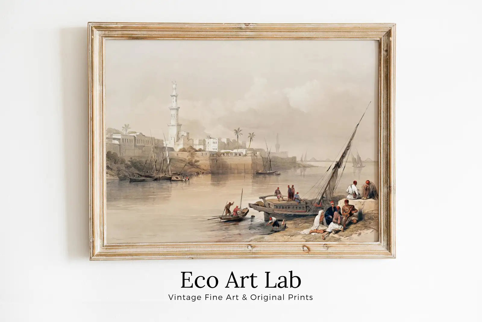 Framed view of Ancient Egyptian Wall Art. View on the Nile. Egyptian Art Print. Antique Printable Wall Art. Vintage Egyptian Landscape. Digital Download – printable wall art digital download.