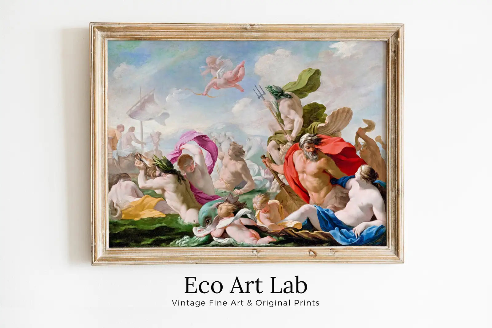 Framed view of Ancient Greek Mythology Painting. Marine Gods Paying Homage to Love Vintage Famous Painting. Antique Greek Mythology Art Printable Digital – printable wall art digital download.