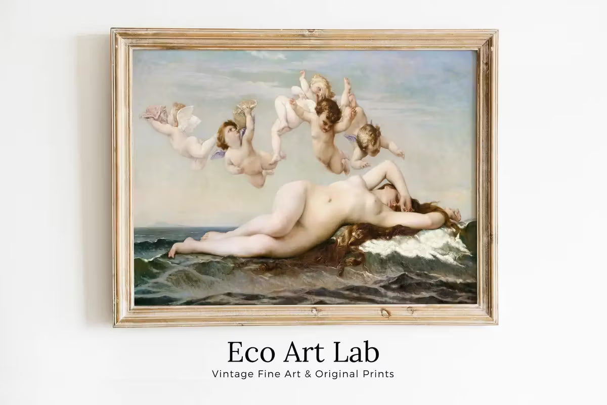 Ancient Greek Mythology Painting Nude Goddess Art. The Birth of Venus Vintage Famous Painting. Antique Greek Mythology Art Printable Digital – Printable Wall Art