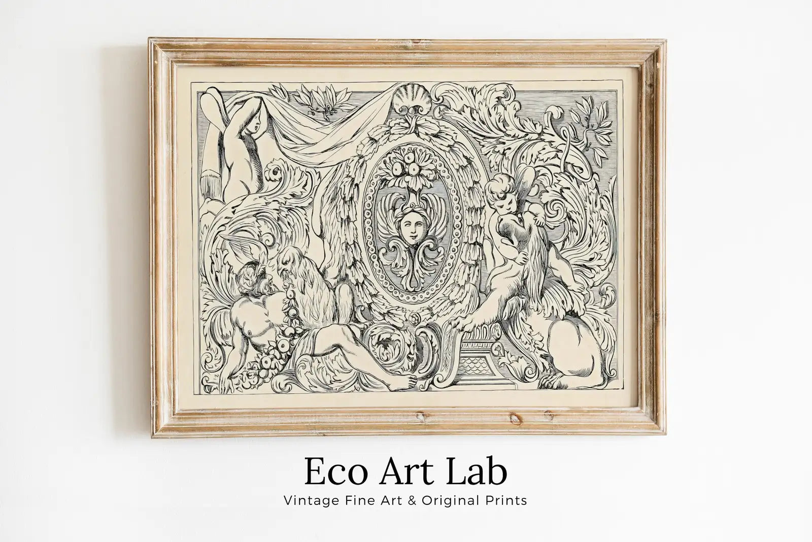 Framed view of Ancient Mythology Pattern Painting Ornament Art. Vintage 19th Century Famous Illustration. Antique Mythology Art Printable Digital – printable wall art digital download.