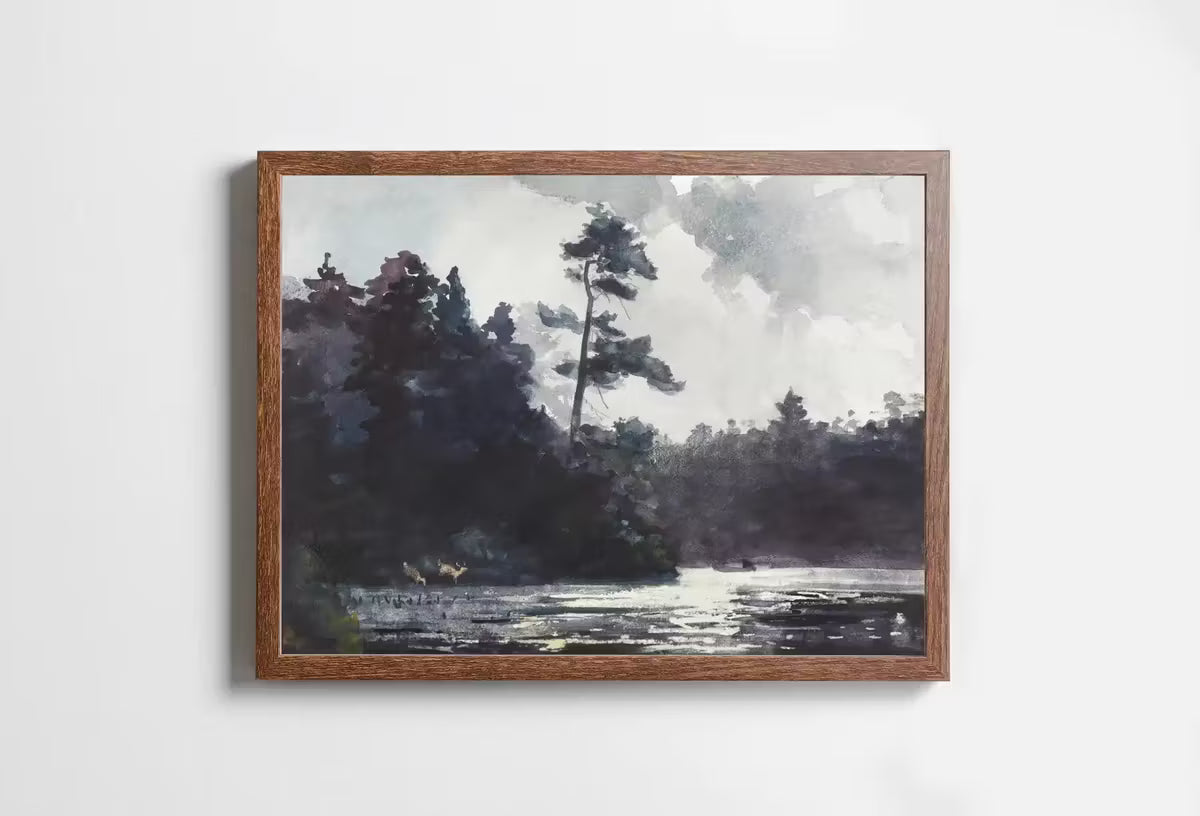 Antique Lake Painting Vintage Print. Rustic Moody Watercolor Landscape Painting. Lake House Decor. Printable Art. Downloadable – Printable Wall Art