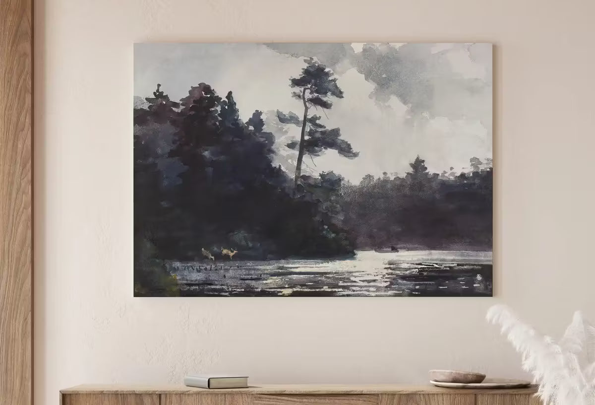 Antique Lake Painting Vintage Print. Rustic Moody Watercolor Landscape Painting. Lake House Decor. Printable Art. Downloadable – Printable Wall Art