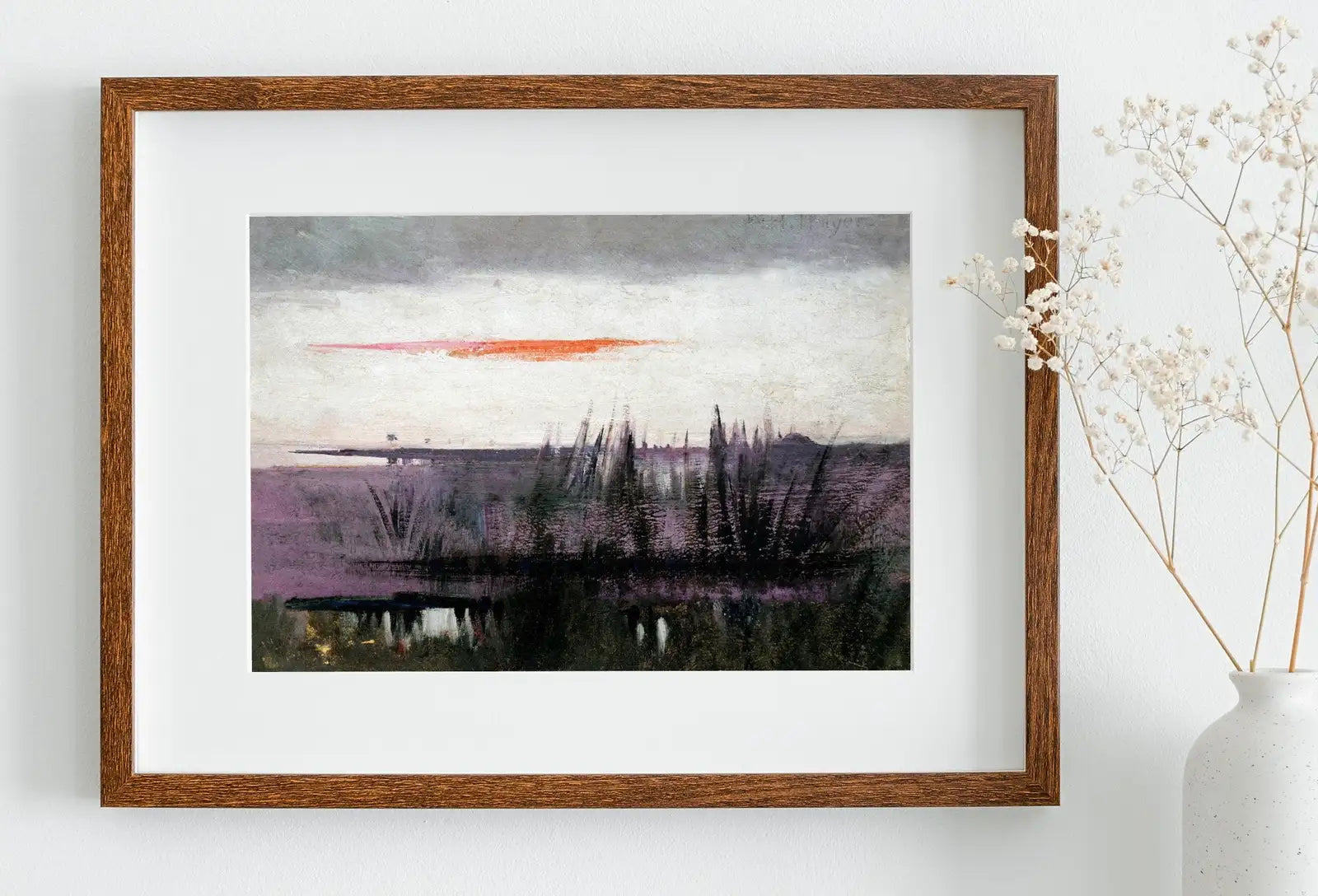 Detail view of artwork from Antique Moody Abstract Lake Landscape Oil Painting. Instant Download Rustic Printable Wall Art. Abstract Vintage Lake Painting Digital Print. (variation 1)