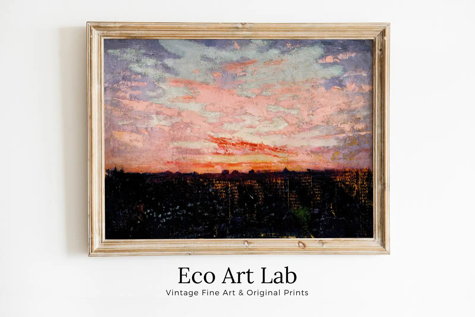 Framed view of Antique Moody Abstract Sunset Rustic Oil Painting. Instant Download Printable Wall Art. Abstract Vintage Sunset Painting Digital Print – printable wall art digital download.