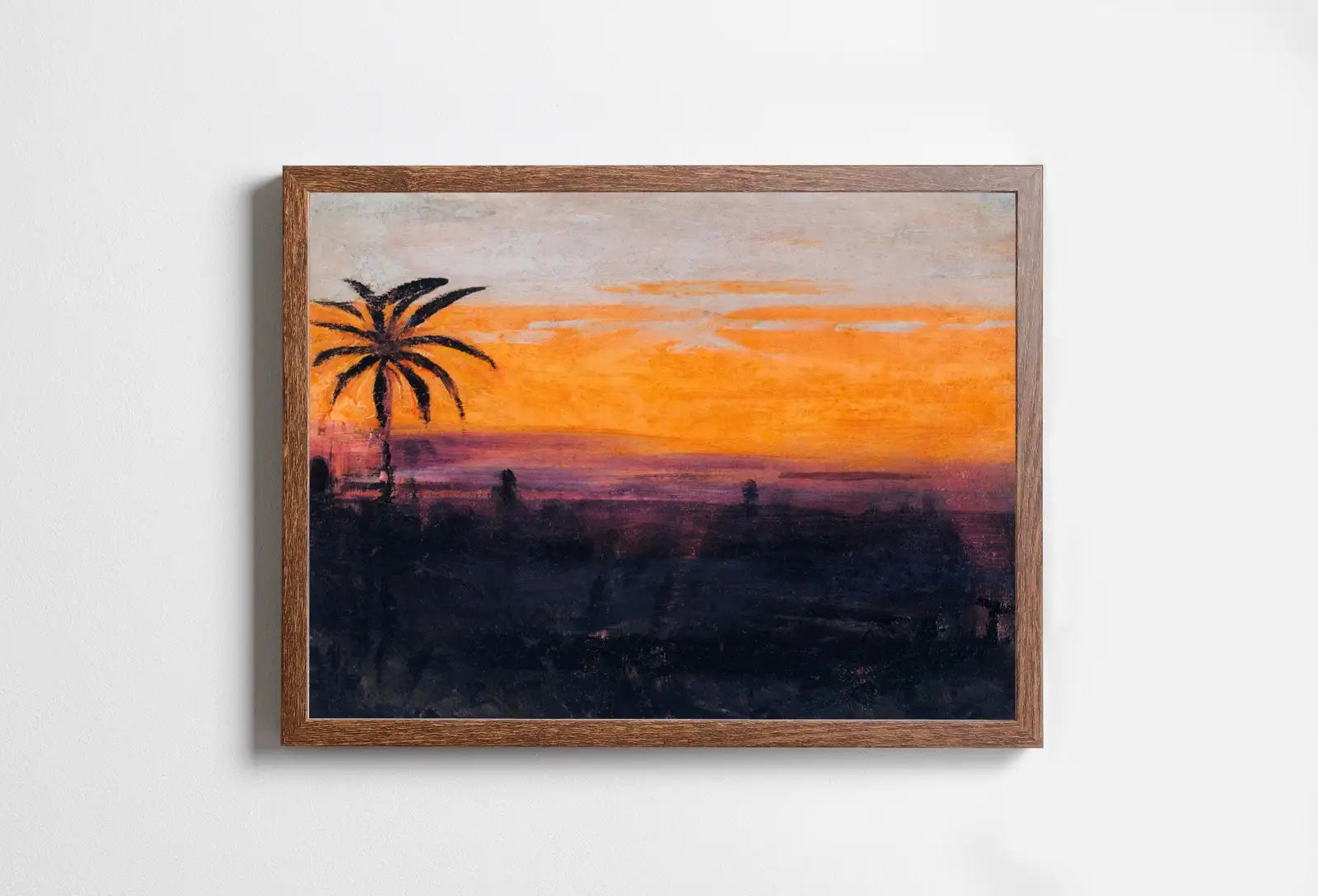 Framed view of Antique Moody Abstract Tropical Sunset Oil Painting. Instant Download Printable Wall Art. Abstract Vintage Sunset Painting Digital Print – printable wall art digital download.