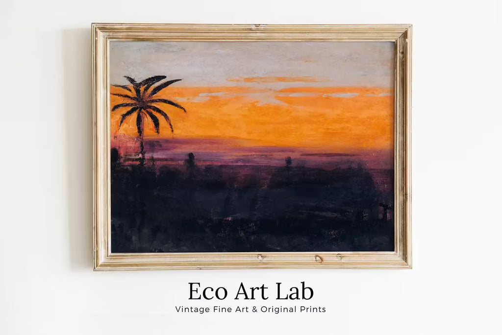 Antique Moody Abstract Tropical Sunset Oil Painting. Instant Download Printable Wall Art. Abstract Vintage Sunset Painting Digital Print – Printable Wall Art Set