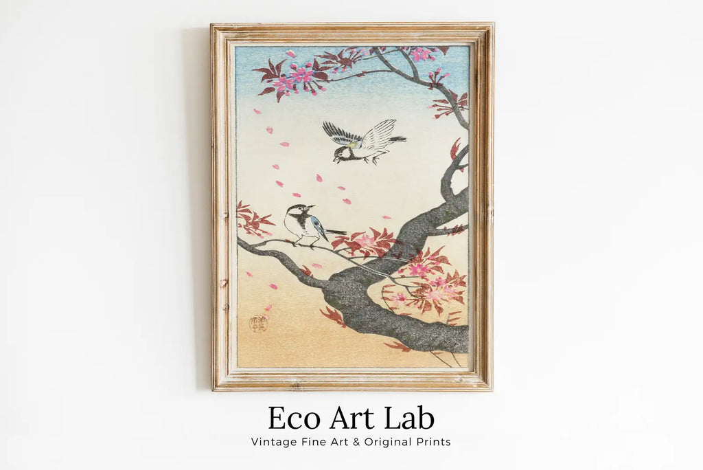 Framed view of Antique Vintage Japanese Art. Old Famous Birds and Tree Japanese Painting. Vintage Printable Bird Wall Art. Downloadable Japanese Poster – printable wall art digital download.