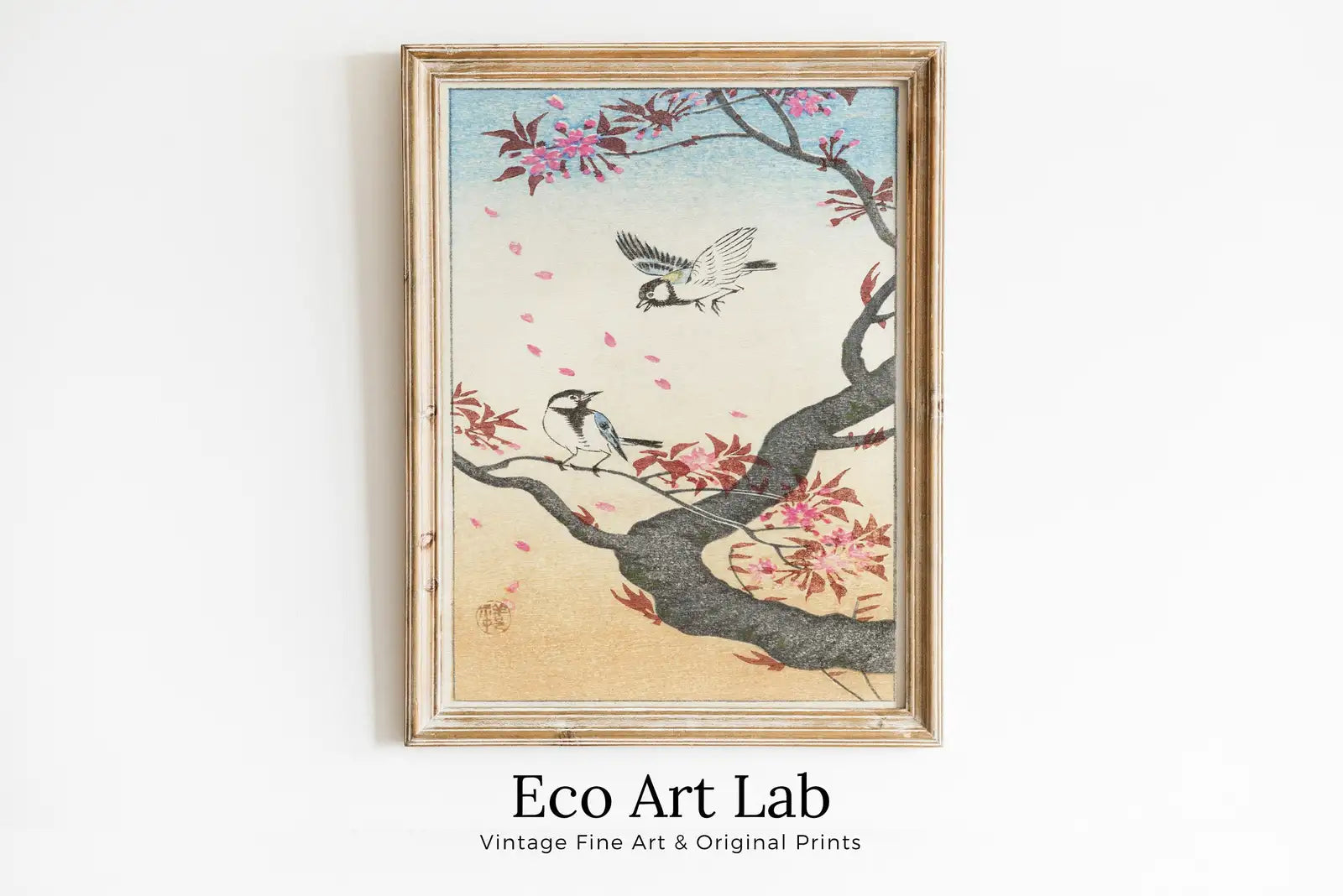 Framed view of Antique Vintage Japanese Art. Old Famous Birds and Tree Japanese Painting. Vintage Printable Bird Wall Art. Downloadable Japanese Poster – printable wall art digital download.