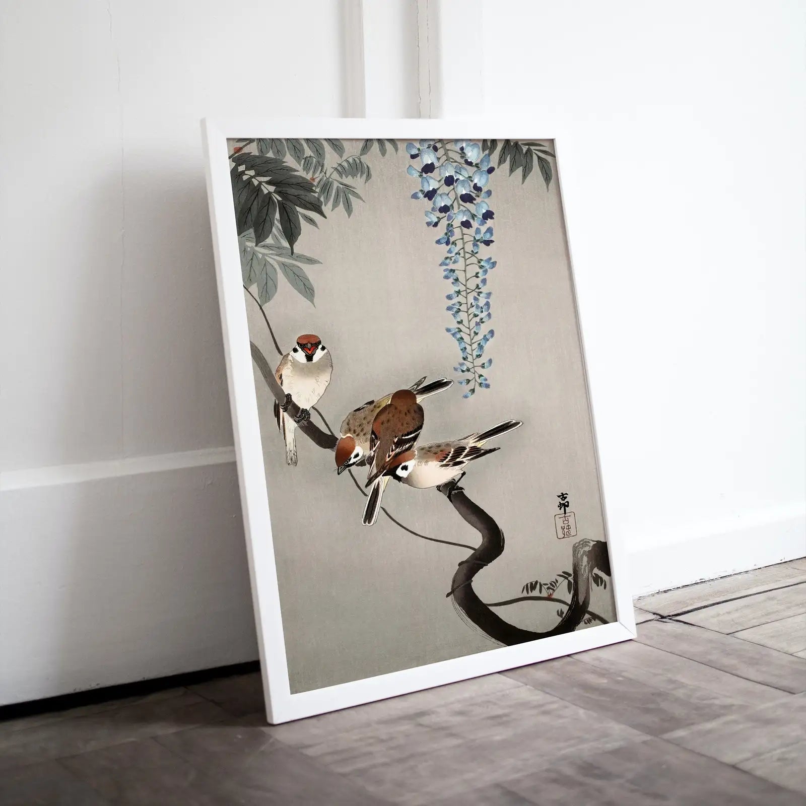 Detail view of artwork from Antique Vintage Japanese Art. Old Famous Ring Sparrow Japanese Painting. Vintage Bird Art Print. Downloadable Japanese Poster. Printable Art. (variation 1)
