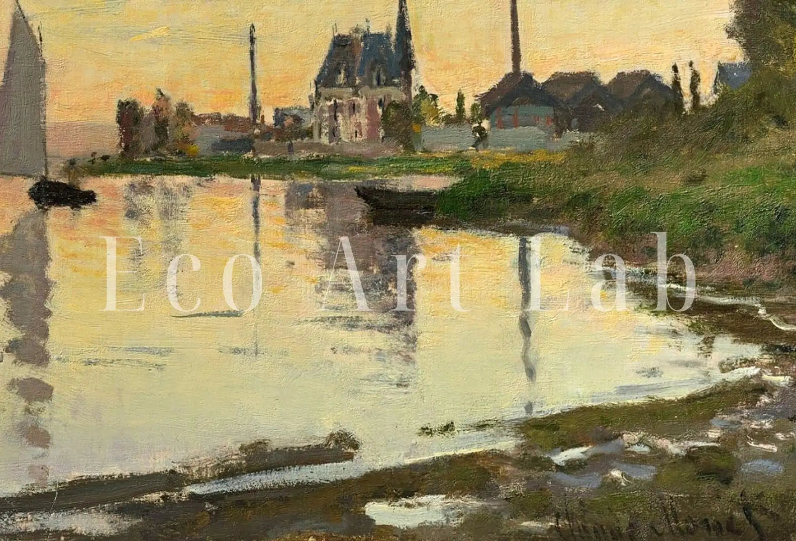 Detail view of artwork from Argenteuil Late Afternoon Claude Monet Famous Painting. Instant Download Vintage Decor. Monet Landscape Printable Wall Art. Vintage Decor. (variation 1)