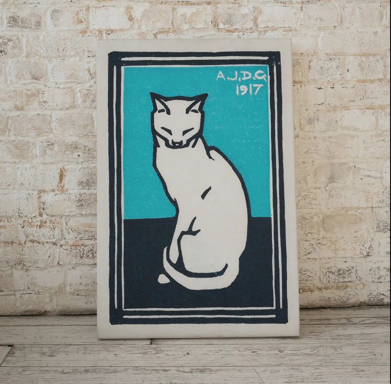 Detail view of artwork from Art Nouveau Cat Art Poster - Julie de Graag Printable, Vintage Wall Art, Dark Academia Decor. (variation 1)