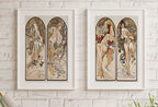 Ensemble d’impressions d’art Art Nouveau de 2 peintures vintage célèbres. Affiche Art Nouveau retravaillée, illustration de femmes pour les saisons. Art mural imprimable.