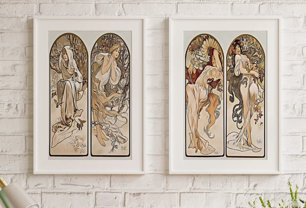 Art Nouveau Print Set of 2 Vintage Painting Famous Art Prints. Reworked Art Nouveau Poster, Seasons Women Illustration. Printable Wall Art – Printable Wall Art Set