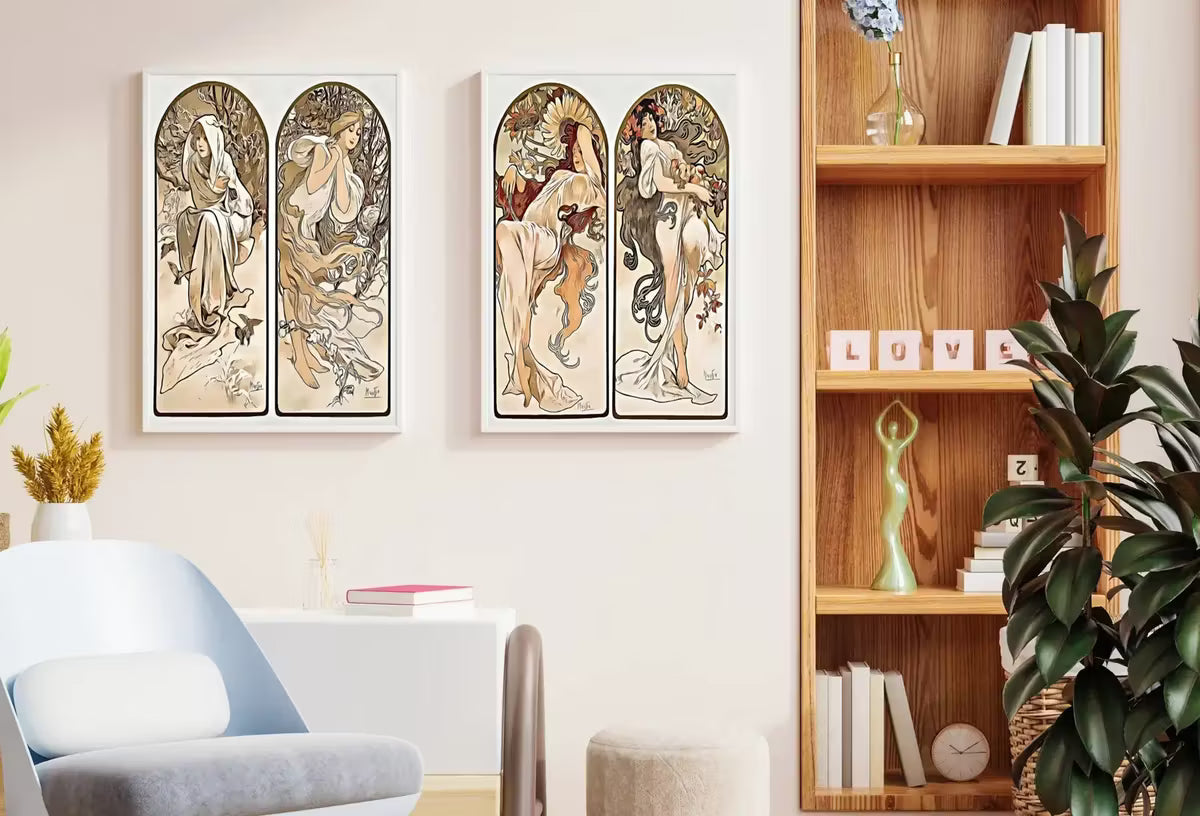 Art Nouveau Print Set of 2 Vintage Painting Famous Art Prints. Reworked Art Nouveau Poster, Seasons Women Illustration. Printable Wall Art – Printable Wall Art Set