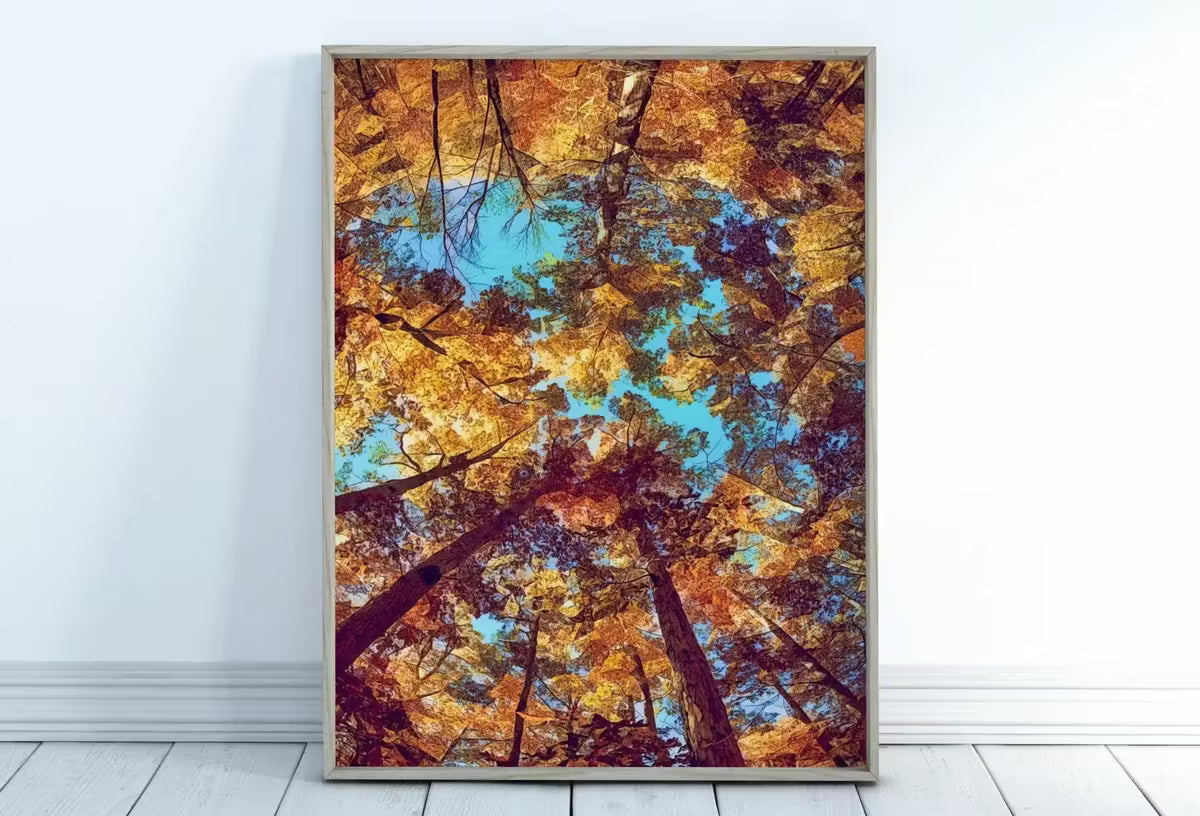 Autumn Forest Canopy Fall Trees Landscape Painting. Abstract Printable Wall Art, Home Office Decor Nature Print Digital Art Instant Download – Printable Wall Art