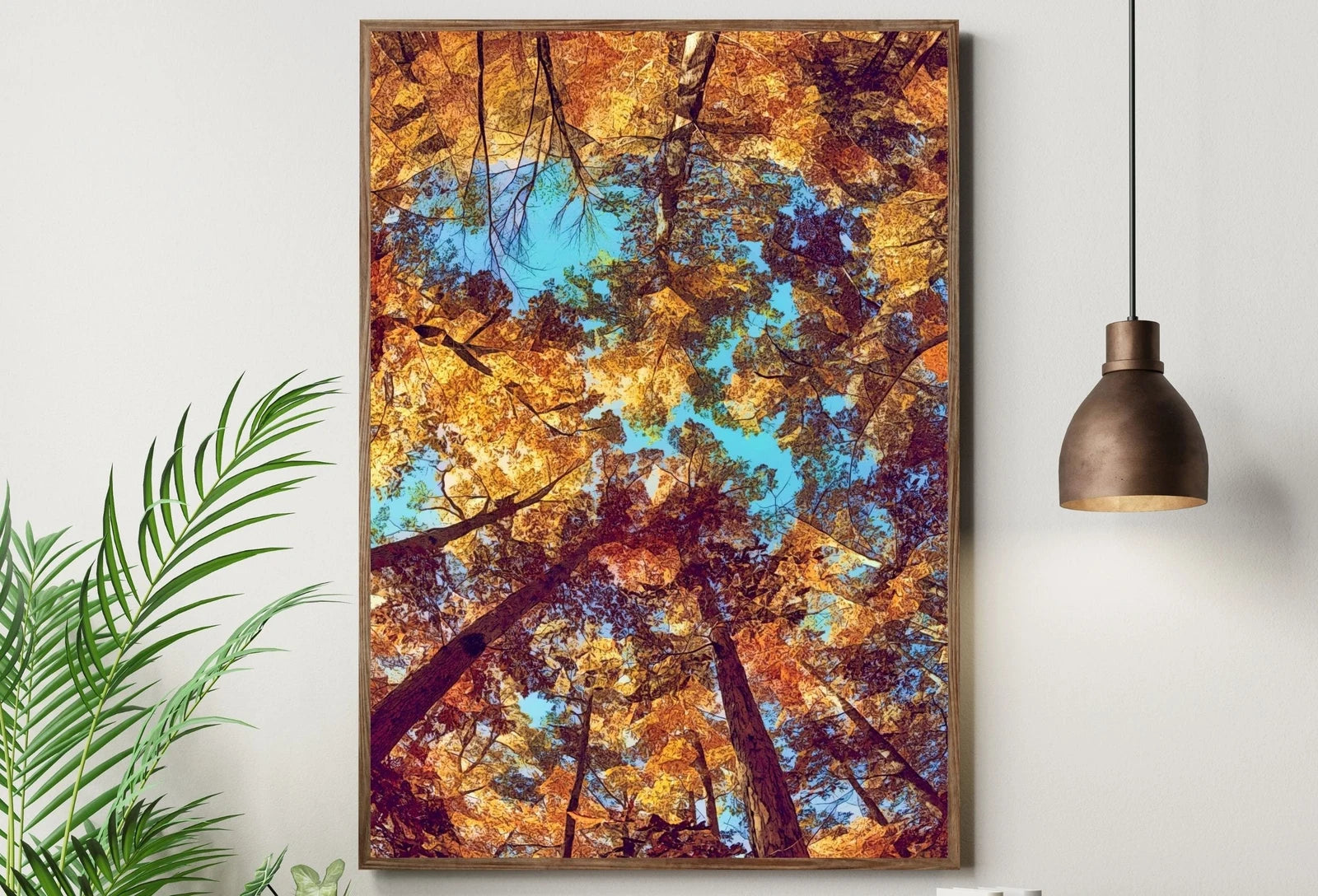 Detail view of artwork from Autumn Forest Canopy Fall Trees Landscape Painting. Abstract Printable Wall Art, Home Office Decor Nature Print Digital Art Instant Download. (variation 1)