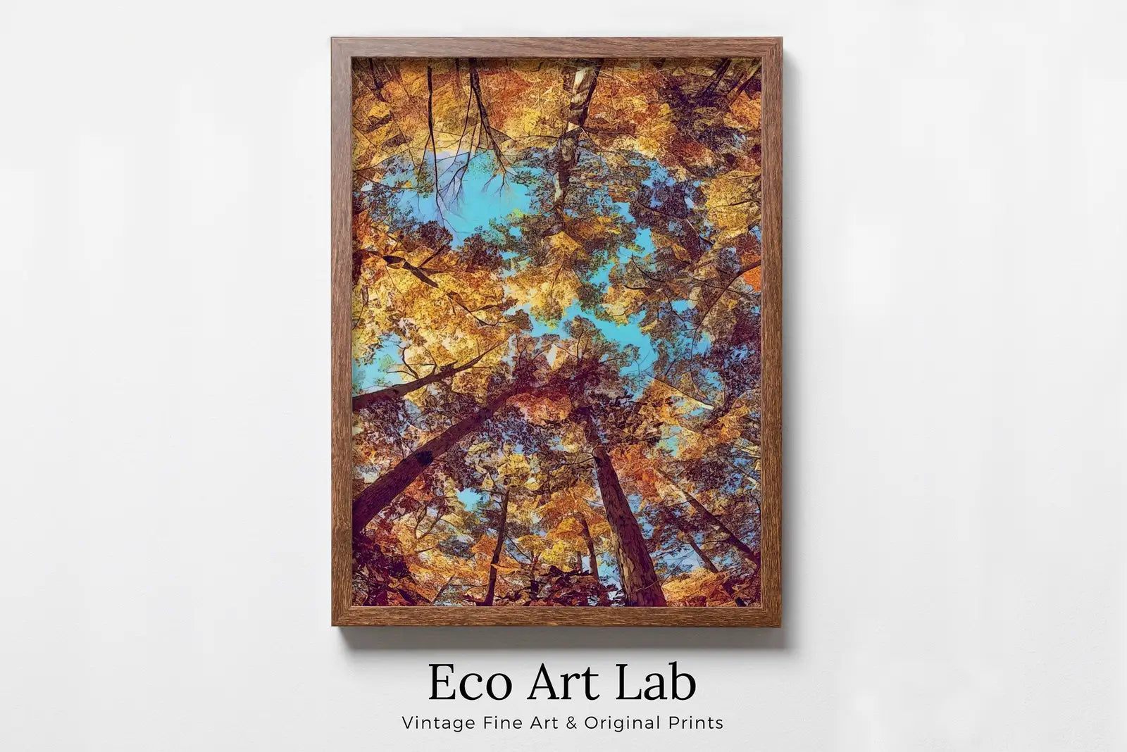 Framed view of Autumn Forest Canopy Fall Trees Landscape Painting. Abstract Printable Wall Art, Home Office Decor Nature Print Digital Art Instant Download – printable wall art digital download.
