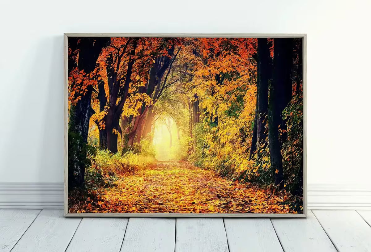 Autumn Forest View Landscape Digital Painting. Printable Fall Wall Art. Home or Office Decor, Nature Print Digital Art Instant Download – Printable Wall Art