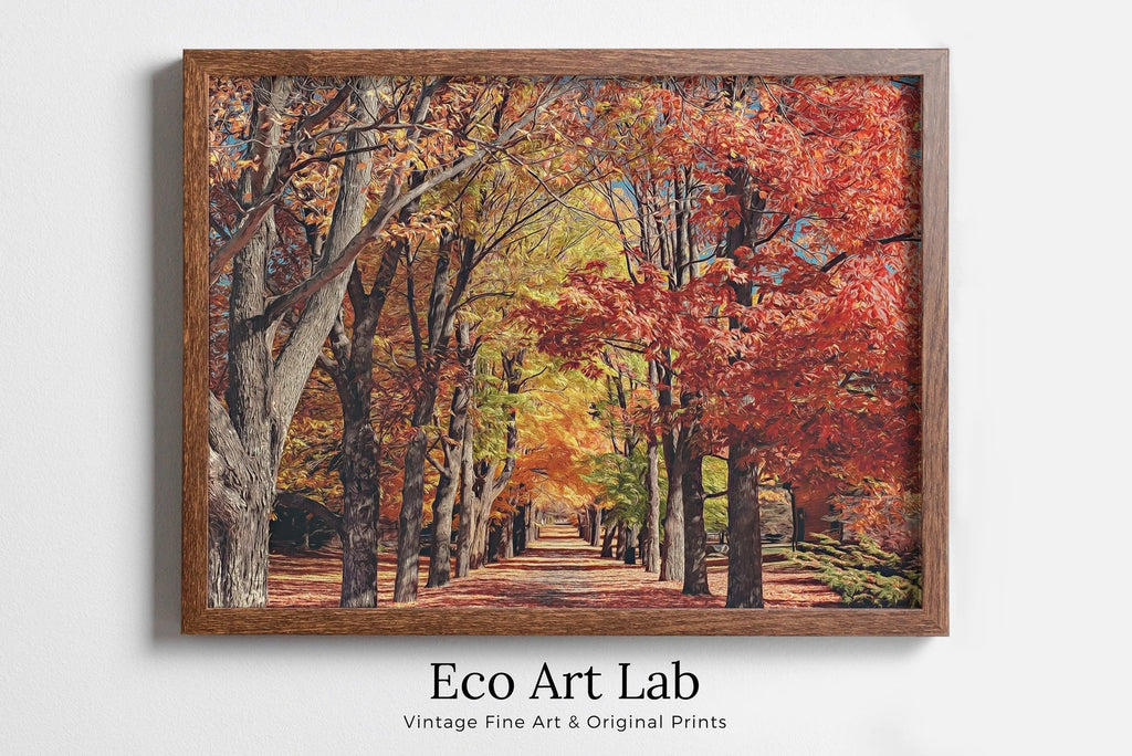 Framed view of Autumn Landscape Forest Trail Digital Painting. Printable Fall Wall Art, for Home or Office Decor. Nature Print Digital Art Instant Download – printable wall art digital download.
