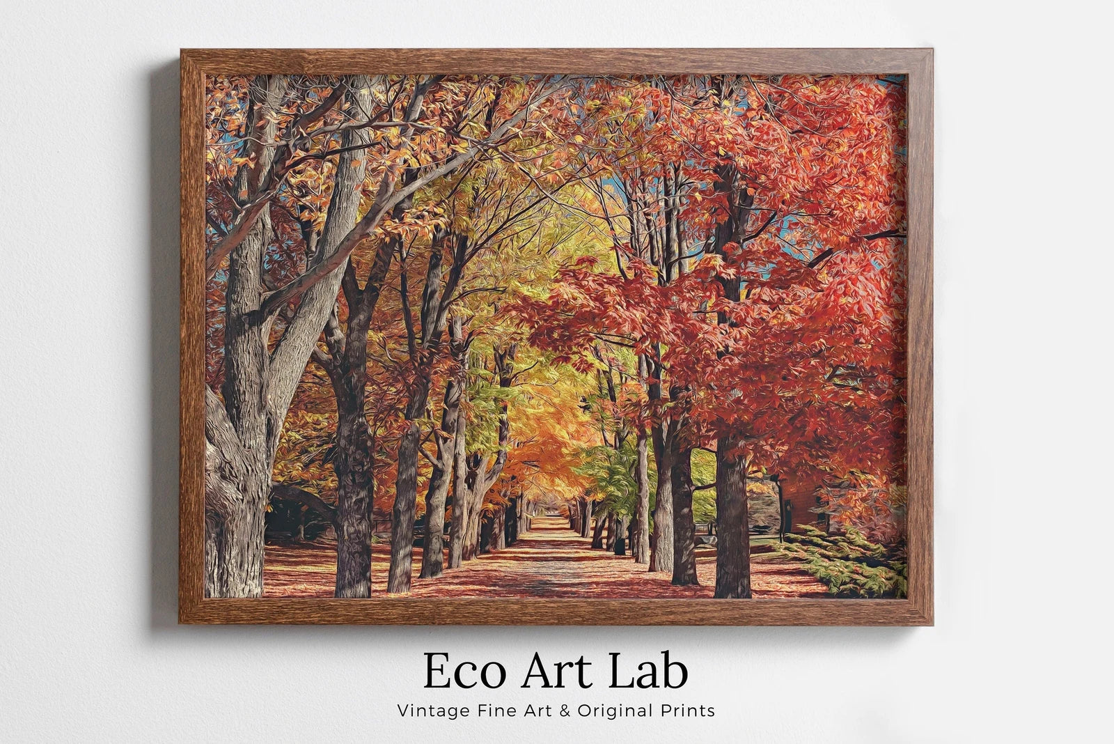 Framed view of Autumn Landscape Forest Trail Digital Painting. Printable Fall Wall Art, for Home or Office Decor. Nature Print Digital Art Instant Download – printable wall art digital download.