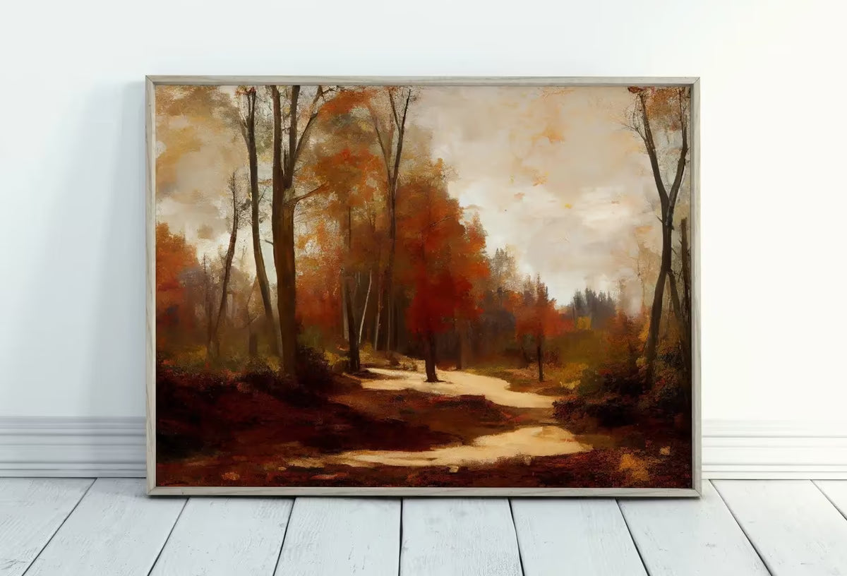 Autumn Landscape Forest Trail Rustic Painting. Printable Fall Wall Art, for Home or Office Decor. Nature Print Digital Art Instant Download – Printable Wall Art
