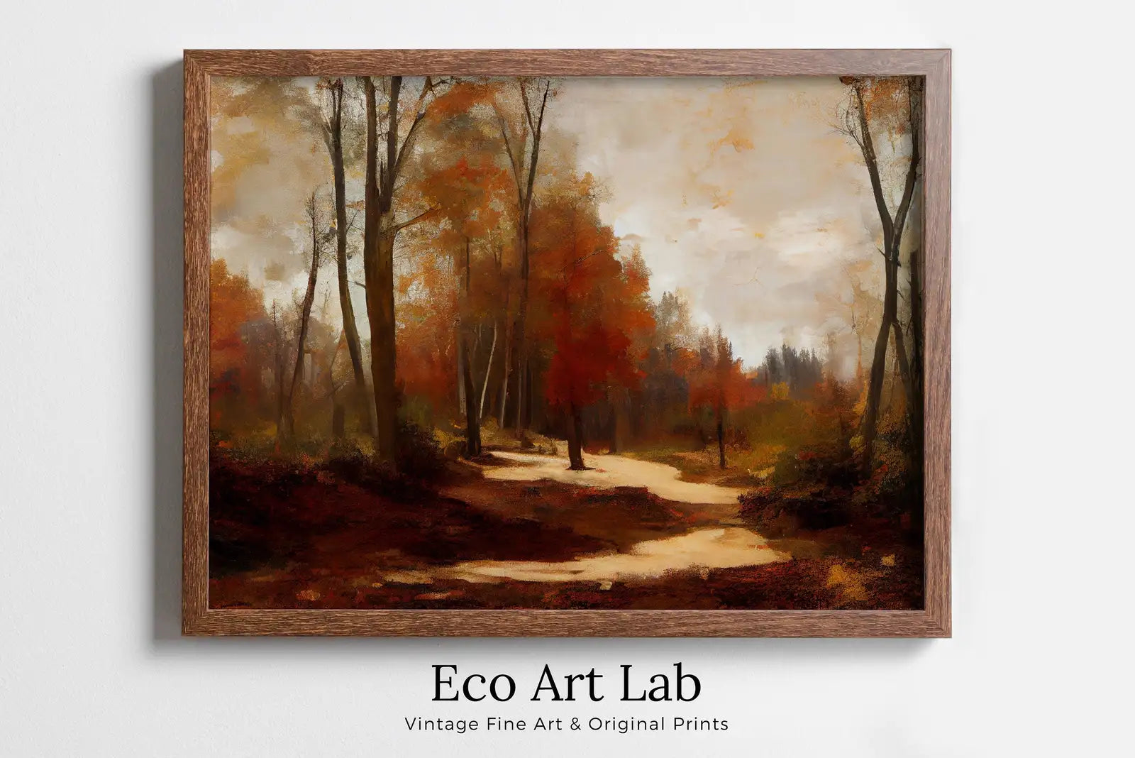 Framed view of Autumn Landscape Forest Trail Rustic Painting. Printable Fall Wall Art, for Home or Office Decor. Nature Print Digital Art Instant Download – printable wall art digital download.