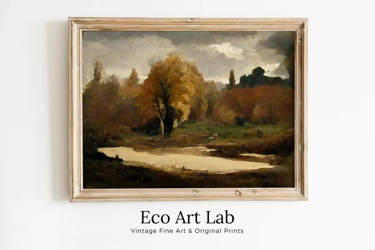 Autumn Landscape Printable Painting. Rustic Fall Art Muted Colors . Country Decor Nature Landscape. Moody Vintage Art Print – Printable Wall Art