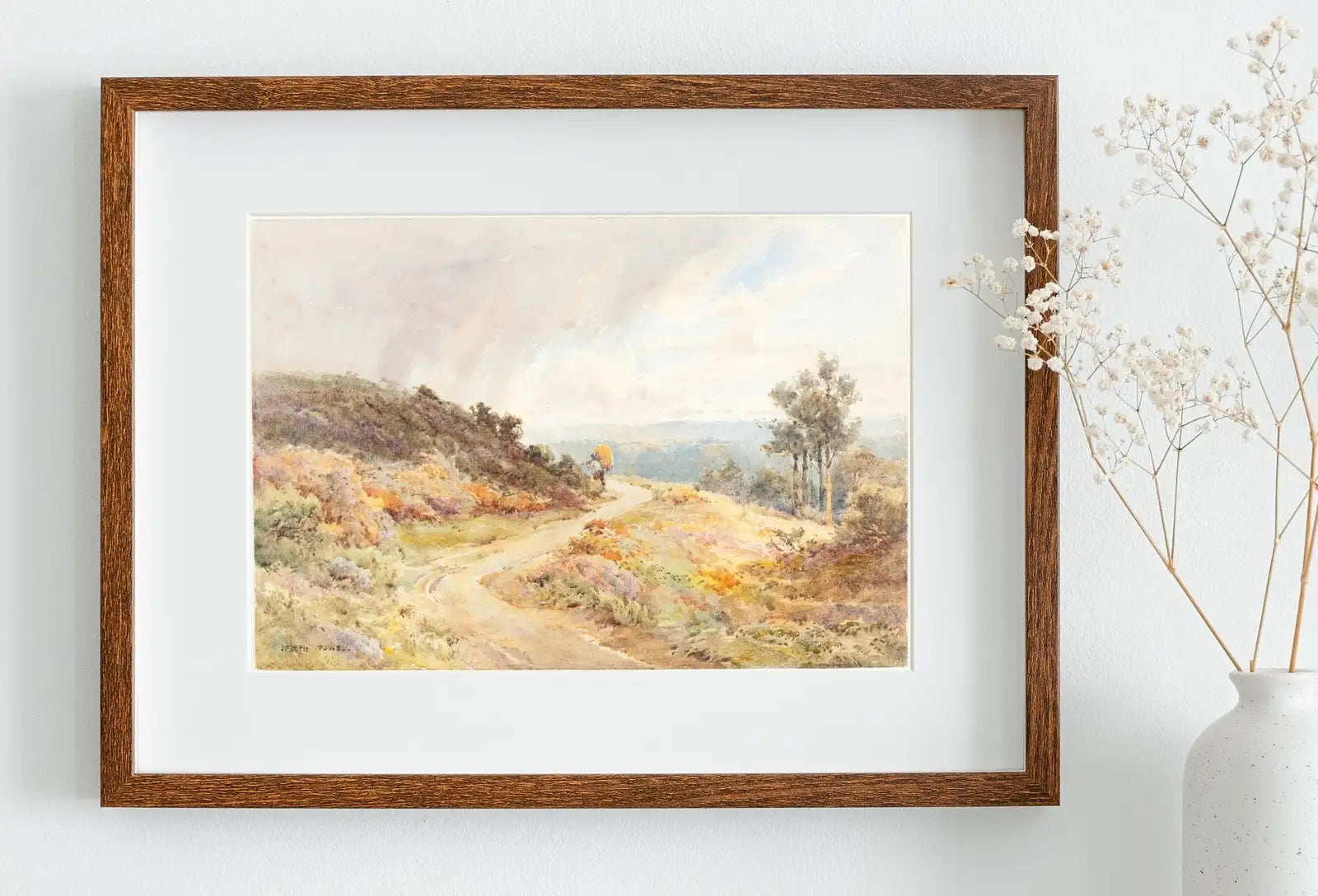 Included artwork preview showing first selection of artworks from Autumn Meadow Painting Vintage Landscape Print. Country Field Soft Colors Watercolor Painting Autumn Landscape. Farmhouse Country Art Print.