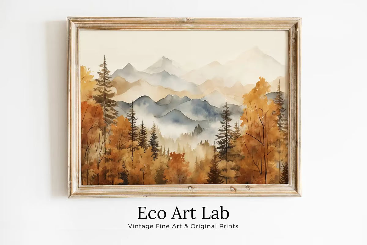 Autumn Watercolor Forest Landscape Printable. Printable Wall Art. Digital Art. Fall Forest Trees Painting Print. Nature Decor. Forest Art – Printable Wall Art