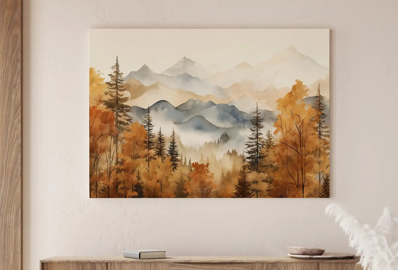 Second included artwork preview from Autumn Watercolor Forest Landscape Printable. Printable Wall Art. Digital Art. Fall Forest Trees Painting Print. Nature Decor. Forest Art featuring various scenes.