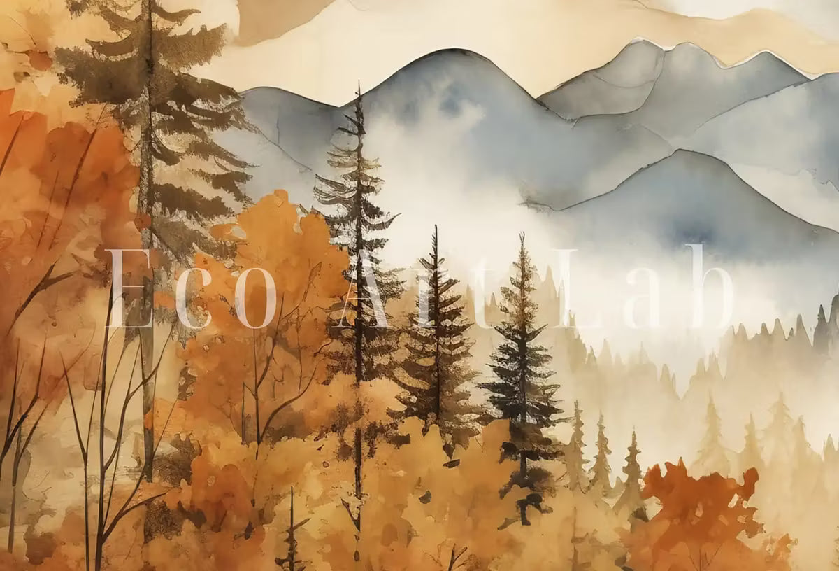 Autumn Watercolor Forest Landscape Printable. Printable Wall Art. Digital Art. Fall Forest Trees Painting Print. Nature Decor. Forest Art – Printable Wall Art