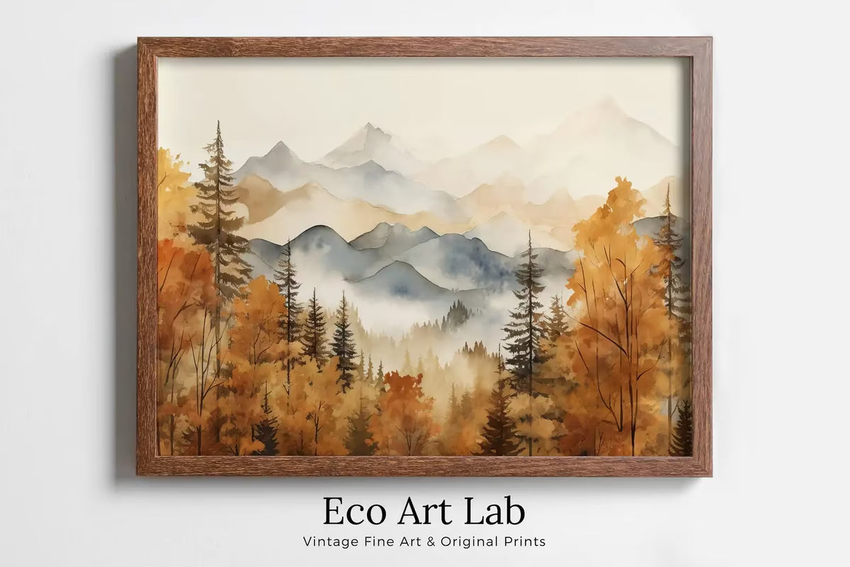 Autumn Watercolor Forest Landscape Printable. Printable Wall Art. Digital Art. Fall Forest Trees Painting Print. Nature Decor. Forest Art – Printable Wall Art