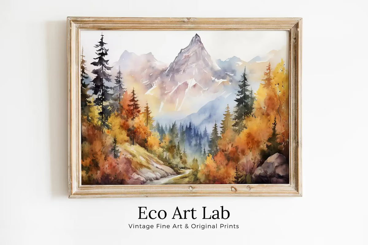 Autumn Watercolor Printable Wall Art. Forest Landscape Printable. Digital Art. Fall Forest Trees Painting Print. Nature Decor. Forest Art – Printable Wall Art