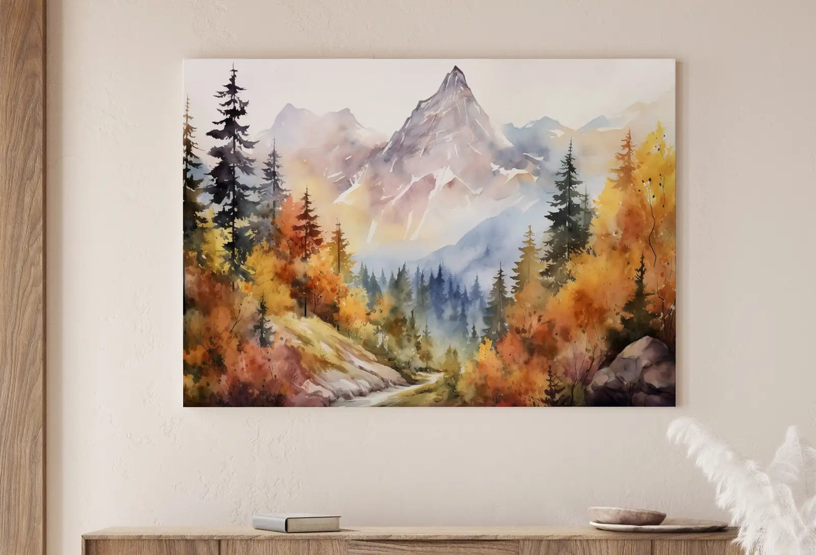 Second included artwork preview from Autumn Watercolor Printable Wall Art. Forest Landscape Printable. Digital Art. Fall Forest Trees Painting Print. Nature Decor. Forest Art featuring various scenes.
