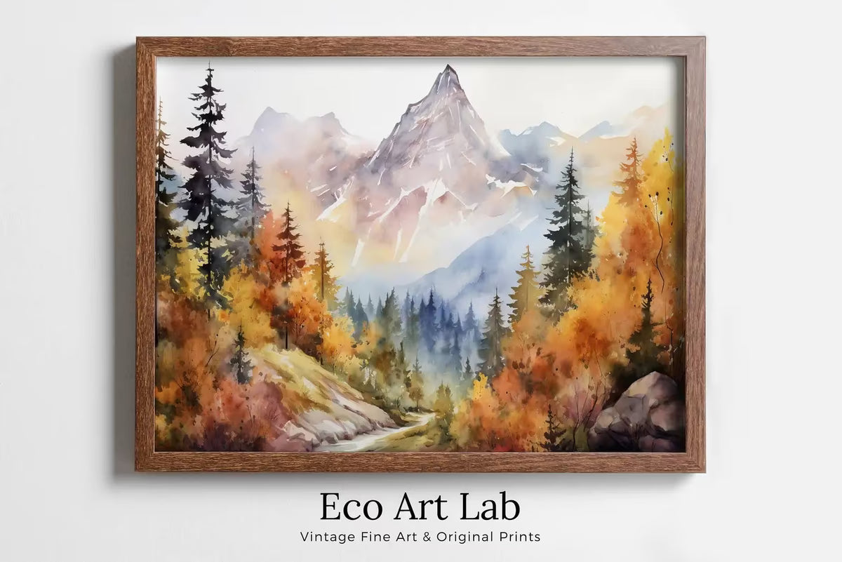 Autumn Watercolor Printable Wall Art. Forest Landscape Printable. Digital Art. Fall Forest Trees Painting Print. Nature Decor. Forest Art – Printable Wall Art